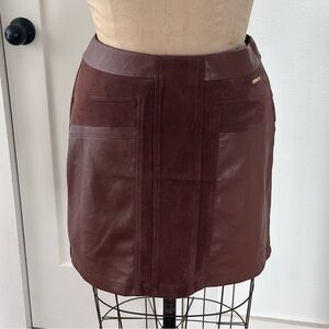 Andrew Marc brown Pull On Faux Leather/ Suede Mini Skirt stretch